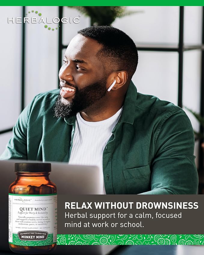 Herbalogic - Quiet Mind Herb Capsules - Non-Sedating, Promotes a Feeling of Zen-Like Calm - Eases Worry - Based on the Traditional Chinese Formula GUI Pi Tang - 90 Cap Count