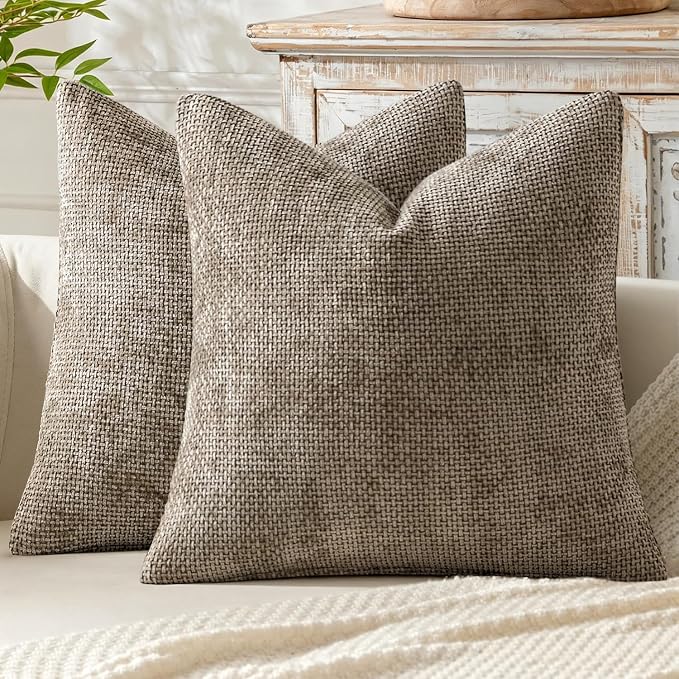 MIULEE Decorative Couch Throw Pillow Covers 22x22 Inch Neutral Khaki 2 Pack | Modern Boho Accent, Soft Chenille Pillow Covers, Farmhouse Cushion Cases for Home Decor Bed Sofa Living Room