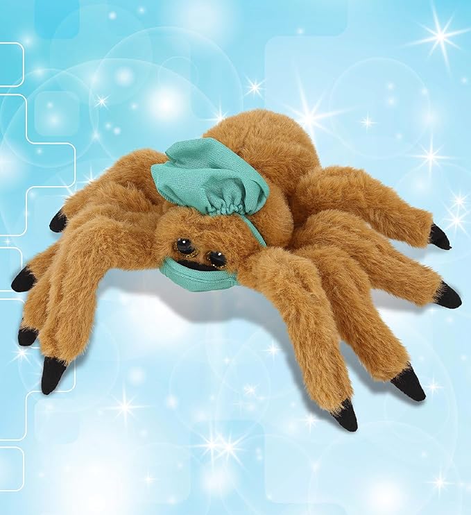 DolliBu Brown Spider Doctor Plush Toy - Super Soft Spider Doctor Stuffed Animal Dress Up with Cute Scrub Cap and Face Mask Outfit - Fluffy Doctor Toy Plush Gift - 7 inches