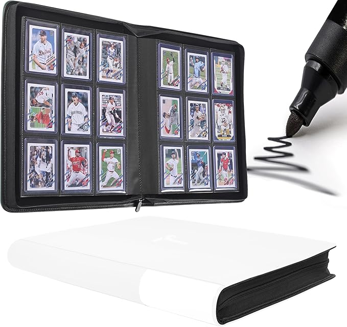 Top Loader Binder for Cards, 9 Pocket, Holds Up to 360 Toploaders with Ringless 20 Double-Sided Sleeves, Side Loading Top Loader Card Binder with Zipper for Trading Sports Cards in 3" x 4" Toploaders