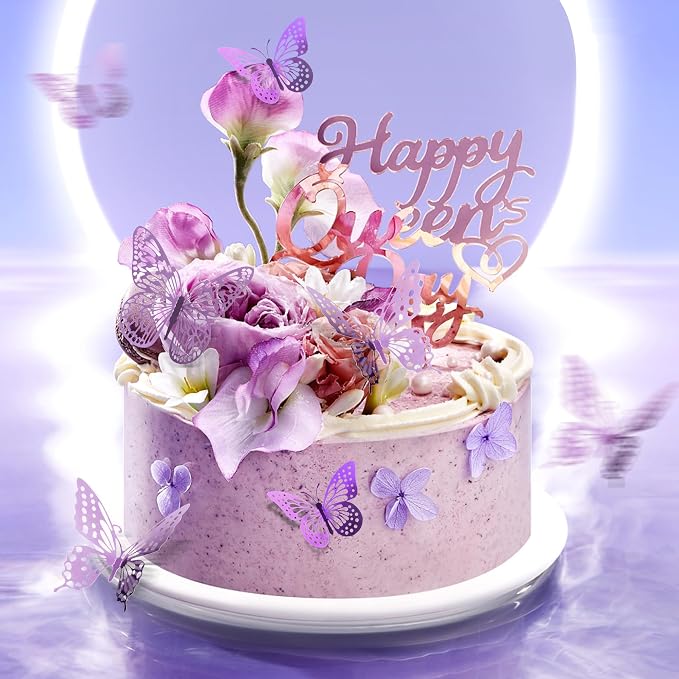 SAOROPEB 3D Butterfly Wall Decor 48 Pcs Lavender Butterfly Decorations | 4 Styles 3 Sizes, Butterfly Birthday Decorations Butterfly Party Decorations Cake Decorations, Removable Stickers