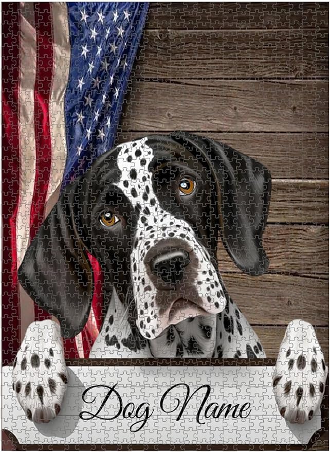 Custom Wooden Jigsaw Puzzles with Your Dog's Name on English Pointer Art Print - 300 500 1000PCS Puzzles Game and Home Wall Decor