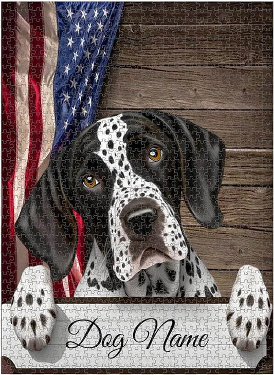 Custom Wooden Jigsaw Puzzles with Your Dog's Name on English Pointer Art Print - 300 500 1000PCS Puzzles Game and Home Wall Decor