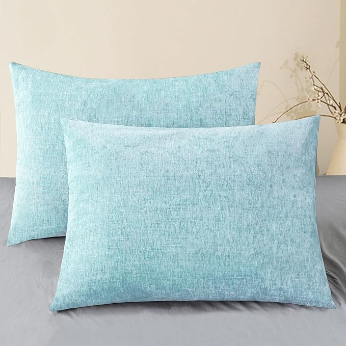 CaliTime Decorative Throw Pillow Covers 26 X 20 Inches Light Blue Grey | Pack of 2, Cozy Chenille Standard Cushion Cases for Sofa Bed Living Room Farmhouse Home