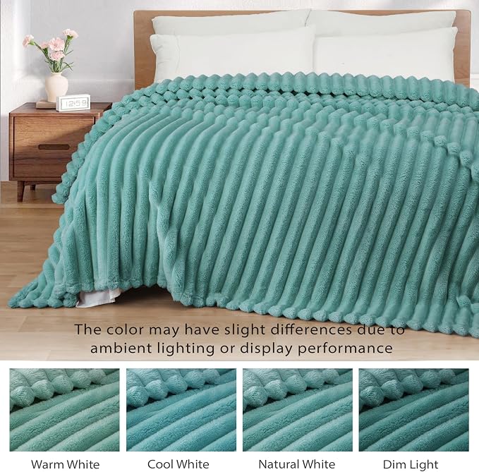 Exclusivo Mezcla Striped Queen Size Fleece Blanket for Bed, Couch, 90"x90" | Soft Breathable Cozy Bed Blankets, Lightweight Plush Fluffy Fuzzy Jacquard Decorative Blankets