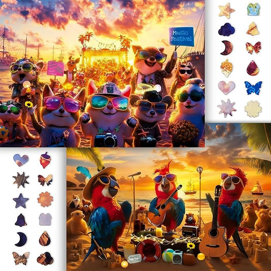 Unique Jigsaw Puzzles 1000 Pieces for Adults, 2 Pack Puzzles 1000, Clear Puzzles for Adults, Birds Singers and Cats Fans Theme, Interactive Party Games for Family
