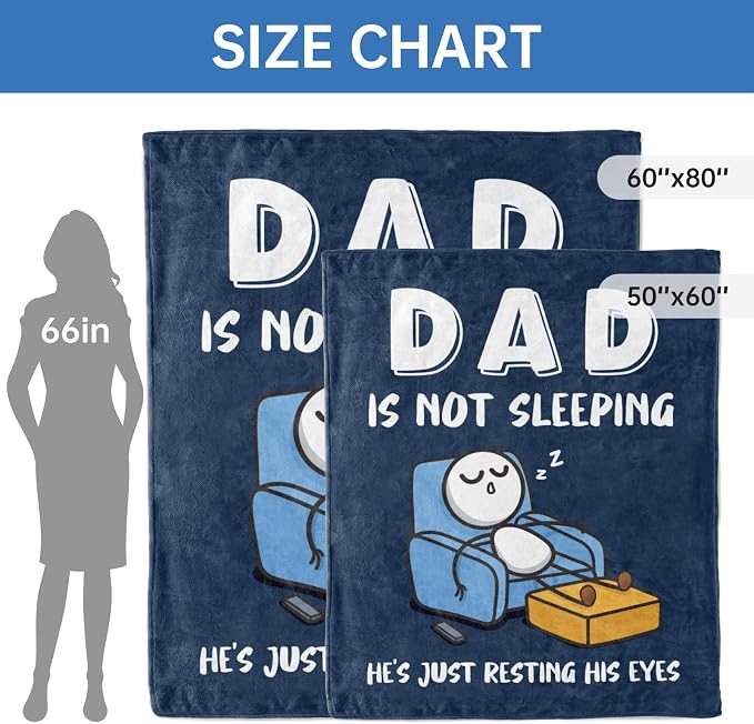 Funny Birthday Gift for Dad Husband, Dad is Not Sleeping Blanket | Dad Gifts from Daughter Son, Super Soft Throws Blanket for Couch and Napping, 60" x 80" (Blue)