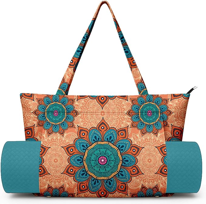 Yoga Bag for Women, Large Canvas Yoga Mat Tote Bag with Yoga Mat Carrier - Large Mat Pocket Fitness Tote for Pilates, Gym, Travel, Office & Beach