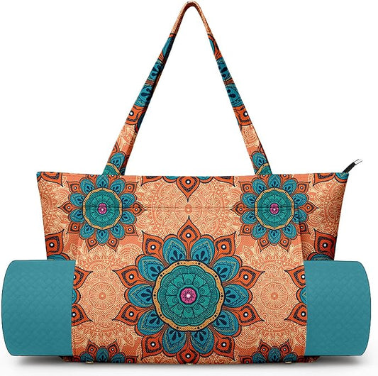 Yoga Bag for Women, Large Canvas Yoga Mat Tote Bag with Yoga Mat Carrier - Large Mat Pocket Fitness Tote for Pilates, Gym, Travel, Office & Beach