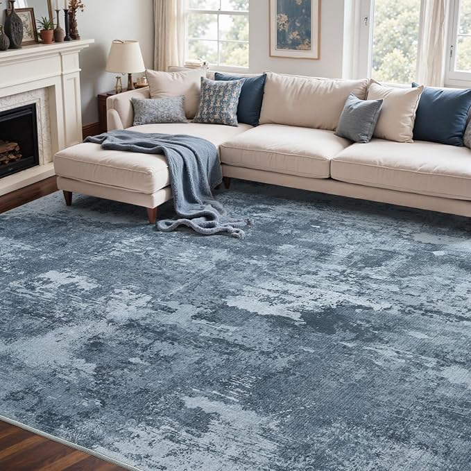5x7 Ft Area Rugs for Living Room, Soft Non-Slip Washable Rugs Modern Abstract Pattern Carpet for Bedroom Indoor Floor Nursery Home Decor (Blue Grey)