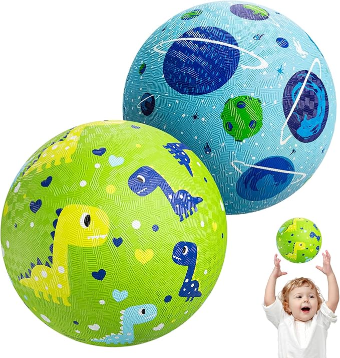 U&C Planet 2 Pack Playground Balls for Toddler Kids, 6 inch 8.5 inch Cartoon Rubber Balls with Pump, Dodgeball Kickball for Outdoor & Indoor Game, Great Gift for Boys Girls Aged 1 and Above