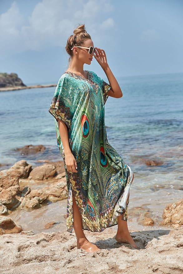 Venasha Womens Caftan Floral Print Kaftan Dress Short Sleeve Swimsuit Cover up Loungewear for Summer