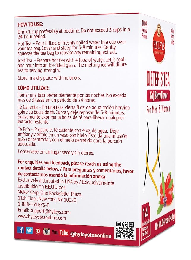 Hyleys Dieter's Tea with Goji Berry Flavor - 14 Tea Bags - Slimming Weight Loss Detox Cleanse Tea (24 Pack - 336 Tea Bags Total)