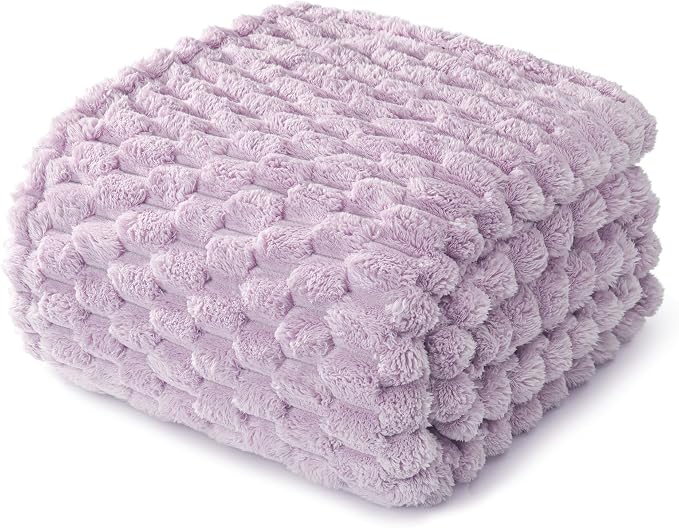 Whale Flotilla Soft Fleece Queen Size Bed Blanket Luxury 3D Jacquard, Lilac | Lightweight Breathable Coverlet Bedspread for All Seasons, Super Cozy Plush Fluffy Fuzzy Decorative Blanket for Bed, 90"x90"