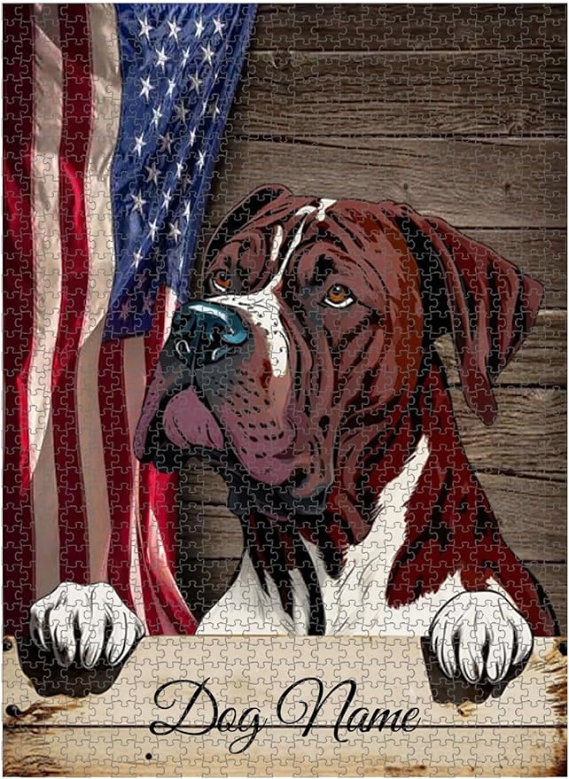 Custom Wooden Jigsaw Puzzles with Your Dog's Name on Bordeaux Great Dane Art Print - 300 500 1000PCS Puzzles Game and Home Wall Decor