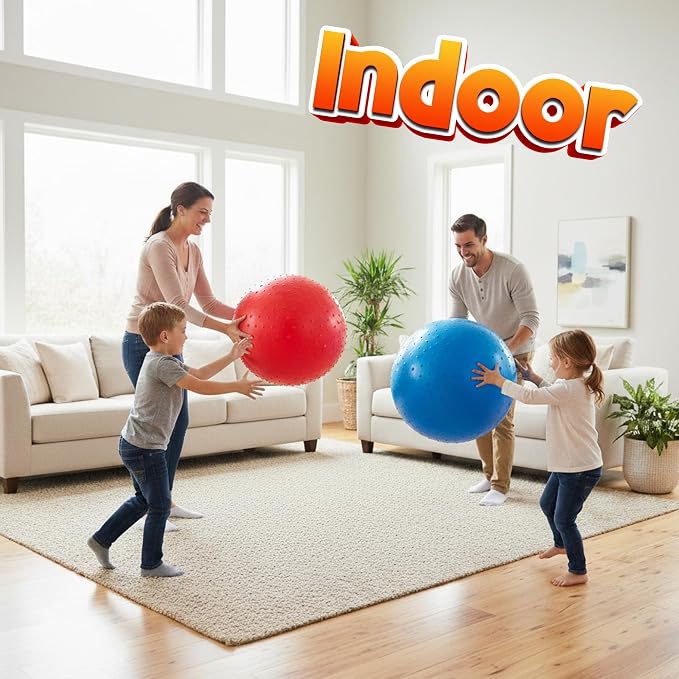 PlayBolt Jumbo 18-Inch Knobby Sensory Balls w/Pump (Pack of 2) - Large Size Inflatable Bumpy Grip Bouncy Balls for Toddlers, Kids, Therapy, Daycare, School Recess, Indoor & Outdoor Play Toy