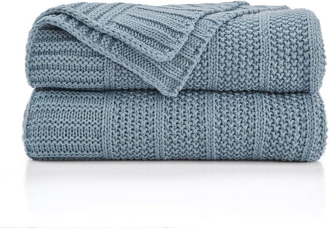 Douceur Blue Throw Blanket for Couch, Soft Cozy Lightweight Stripe Pattern Knitted Throw Blanket for Sofa, Living Room Gift, 50"X60"