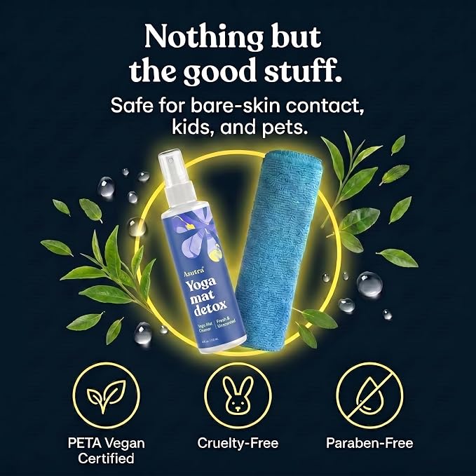ASUTRA Yoga Mat Cleaner Spray (Fresh & Unscented), 4 fl oz - No Slippery Residue, Deep-Cleansing for Fitness Gear & Gym Equipment, Microfiber Towel Included