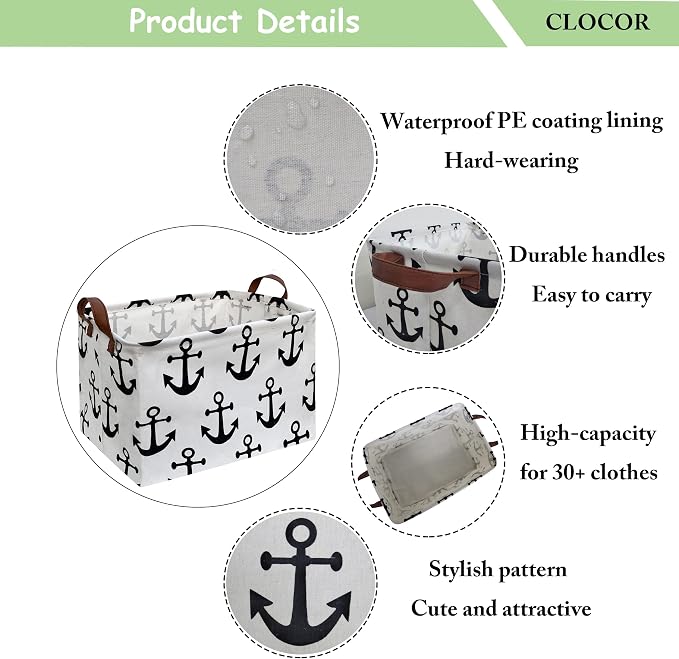 CLOCOR Rectangular Storage Basket,Collapsible Storage Bin,Gift Baskets(Anchor)