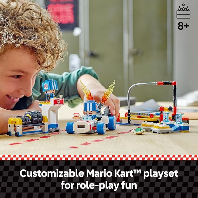 LEGO Super Mario: Mario Kart Toad's Garage - Nintendo Toy Building Set for Kids, Boys & Girls, Ages 8+ - Collectible Mario Kart Toy for Fans with 2 Blue Toad Figures - Gift Idea for Birthdays - 72035