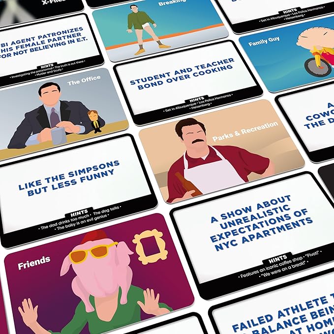 Bubblegum Stuff Sloppy Synopsis: TV - Hilarious Card Game for TV Buffs - 55 Iconic Shows with Dreadful Descriptions - Test Your Knowledge and Quick Thinking - Perfect for Game Nights and Parties!