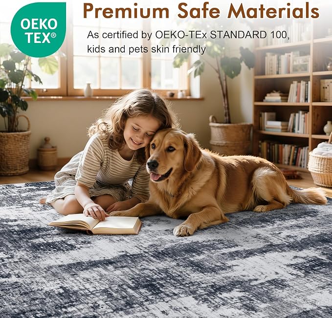 8x10 Ft Large Area Rugs for Living Room, Soft Non-Slip Washable Rugs Modern Abstract Pattern Carpet for Bedroom Indoor Floor Nursery Home Decor (Grey)