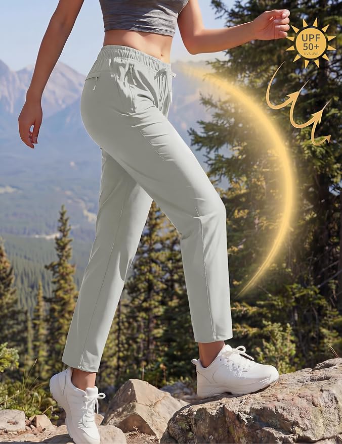 MAGCOMSEN Women's Hiking Pants Lightweight Quick Dry UPF 50 Water Resistant Elastic Waist Golf Travel Pants Zip Pockets