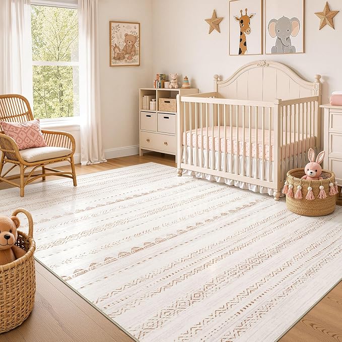 Nakagishi Boho 8x10 Area Rug Living Room Rugs Machine Washable Brown | Soft, Pet & Kid Friendly, Carpet for Living Room/Bedroom/Office/Kitchen/Nursery, Daily Home Decor Stain Resistant Moroccan