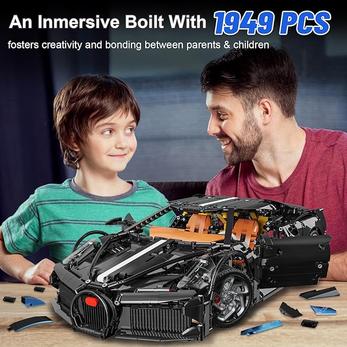 Sports Car Building Blocks Set for Adults, La Voiture Noire 1:10 Scale Race Car Model Building Toy Set Super Cars Display Model Collectible Set Gifts for Boys Teens Age 8+ (1949PCS)