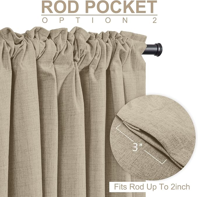 100% Blackout Shield Linen Blackout Curtains for Bedroom 80 Inches Long, Back Tab/Rod Pocket Living Room Drapes, Thermal Insulated Blackout Curtains 2 Panels Set, 50" W x 80" L, Oatmeal