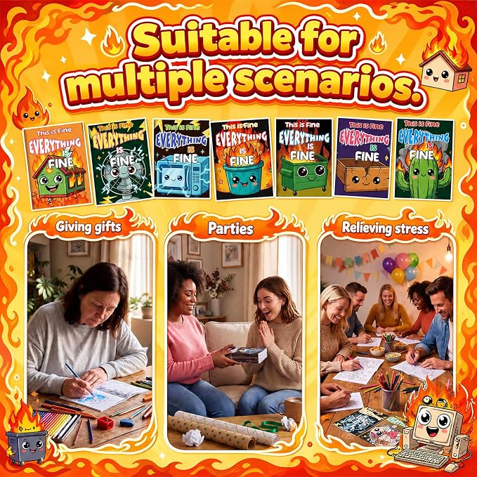 Liliful 24 Pcs Dumpster Fire Coloring Book Set Mini This is Fine Color Books Bulk Adult Humor Coloring Books for Stress Relief Office Leisure Humor Enthusiast Gifts