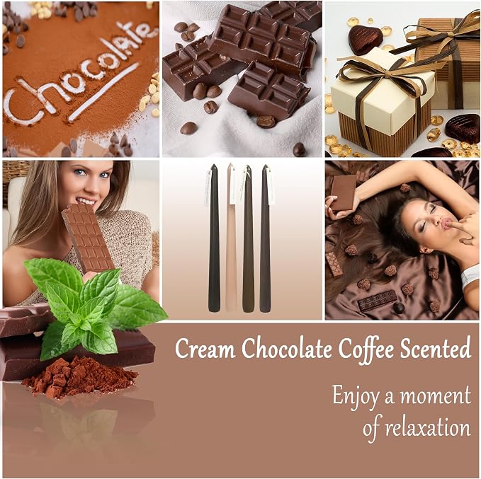 10 Inch Gradient Brown Taper Candles Hand Poured Smokeless Chocolate Coffee Scented Long Tapered Candles for Morning Coffee Ritual Breakfast Table Kitchen Island Café Atmosphere