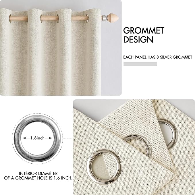 MIULEE 100% Blackout Linen Textured Curtains for Bedroom Solid Thermal Insulated Light Ivory Grommet Room Darkening Curtains & Drapes Luxury Decor for Living Room 52 x 84 Inch (2 Panels)
