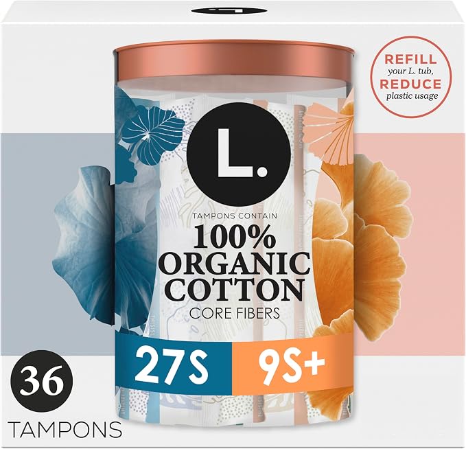 L. Tampons, Made with Organic Cotton, Super/Super Plus Absorbency, Multipack, Made Without Synthetic Pesticides, Rayon or Fragrances, Applicator Made Without BPA, Leak-Stopping Design, 36 Count