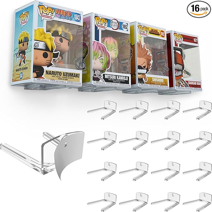 Modern JP Adhesive Display Shelf for Funko Pop Boxes (16-Pack) – Clean Mount for Funko Pop Display – Easy Adhesive Install – Box-Safe, No-Drill Setup – Clear