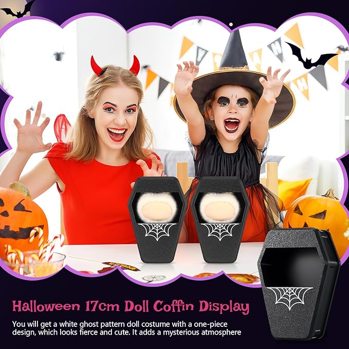 Halloween Doll Display Box Halloween 17cm Doll Accessories Coffin Case with Lid for 17cm Dolls Holiday Dress Outfit Goth Black Display Organizer Gifts for DIY Dress-up Lovers & Collectors