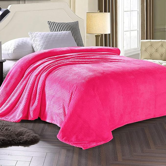 Exclusivo Mezcla Soft Waffle Fleece Bed Blanket Queen Size, Hot Pink | Lightweight Plush Blanket for Bed, Bedroom, Cozy Flannel with Waffle Texture, Stylish Home Decor, All Season, 90x90 Inches