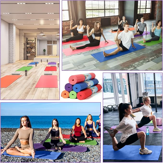 Wettarn 24 Pcs Yoga Mats Bulk - Non Slip, Lightweight Professional Colorful Exercise Mats for Yoga, Pilates, Fitness & Floor Workout