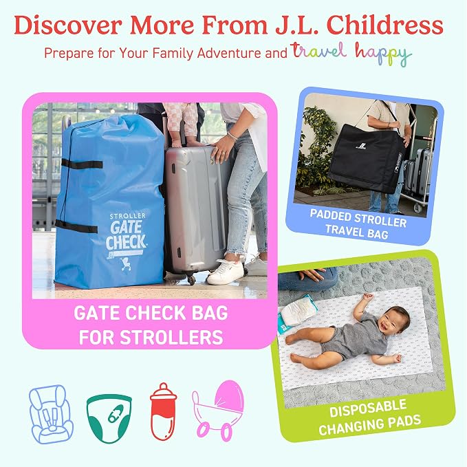 J.L. Childress Gate Check Travel Bag for Car Seats - Car Seat Travel Bag for Airplane, Includes AIRTAG Holder, Fits All Baby Carriers, Infant Carriers & Child Booster Seats - Neon Blue
