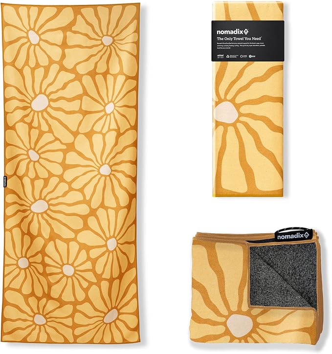 Nomadix Original Towel - Perfect for Beach, Pool, Travel, Camping, Yoga - Made with Recycled Materials - Super Absorbent - Sand Resistant - Lazy Daisy Gold - 72.5x30