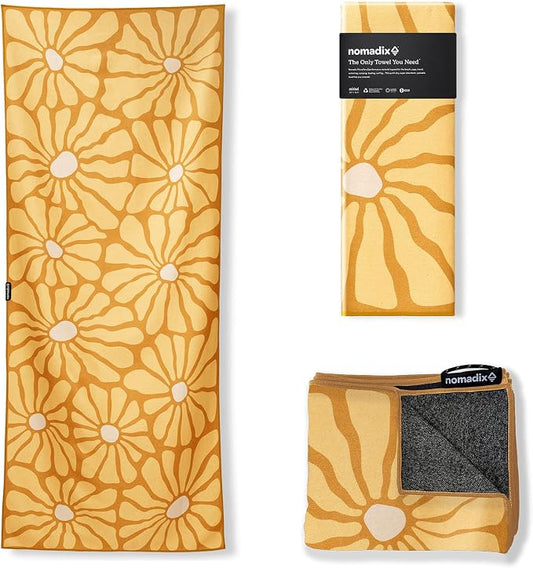 Nomadix Original Towel - Perfect for Beach, Pool, Travel, Camping, Yoga - Made with Recycled Materials - Super Absorbent - Sand Resistant - Lazy Daisy Gold - 72.5x30
