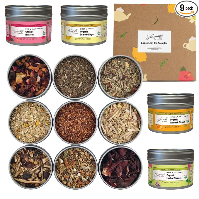 Heavenly Tea Leaves Organic Herbal Tea Sampler, Loose Leaf Decaf Set