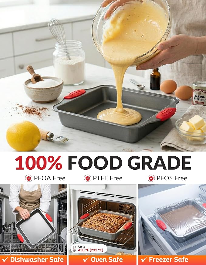 Boxiki Kitchen Non-Stick Steel 8x8 Square Baking Pan Durable, Convenient, and Premium Quality Non-Stick Baking Mold Bakeware.