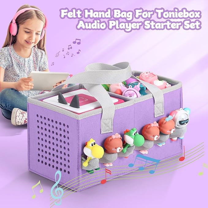 Carrying case for Toniebox Audio Player and Figurines Starter Set,Felt Organizer Bag,Travel for toniebox 2 Earphone and charger accessories portable bag (Purple)