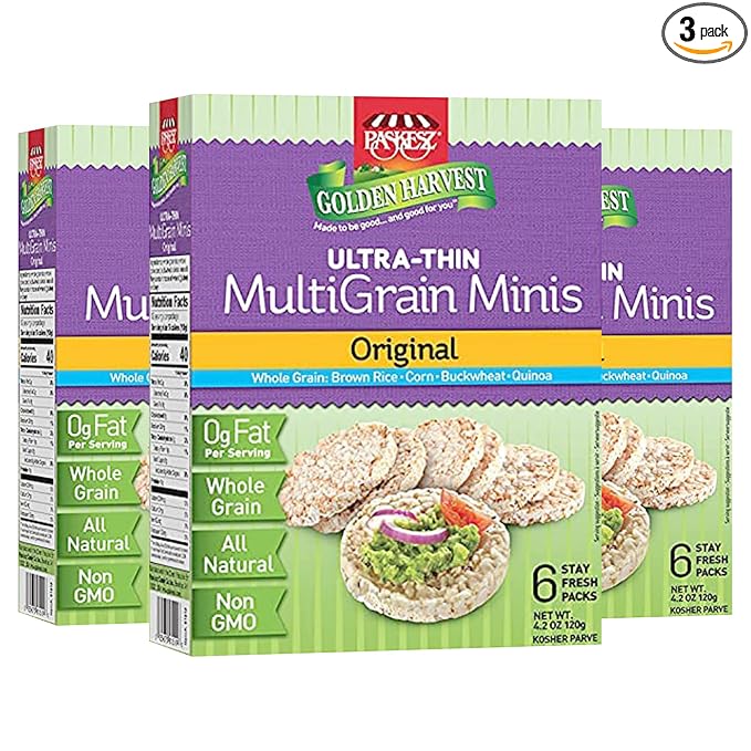 Only Kosher Candy Ultra-Thin Original Wholegrain Multigrain Rice Cake Minis with Natural Ingredients | Kosher Certified Sugar and Fat-Free Delicious Snack, Pack of 3