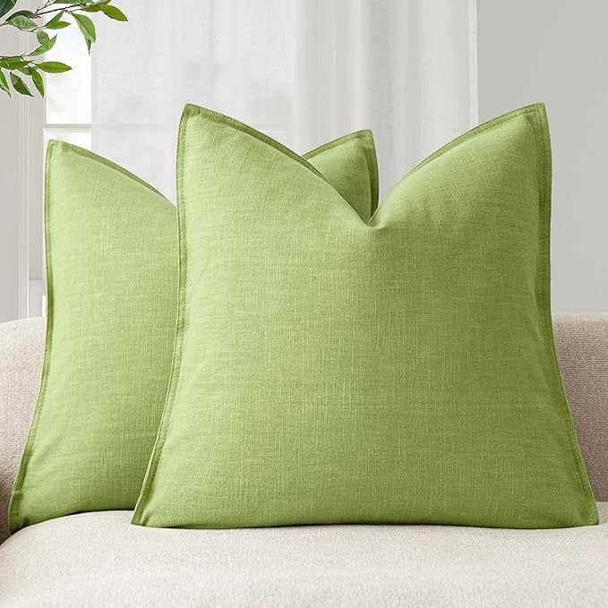 Foindtower Pack of 2, Decorative Linen Solid Throw Pillow Covers Soft Accent Euro Cushion Case Boho Farmhouse Pillowcase for Chair Couch Sofa Bedroom Living Room Home Decor 20 x 20 Inch Lush Green