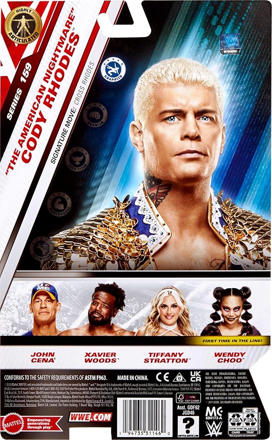 Mattel WWE Cody Rhodes Action Figure, Main Event Series #159, 6-inch Collectible Superstar with 14 Articulation Points & Life-Like Look