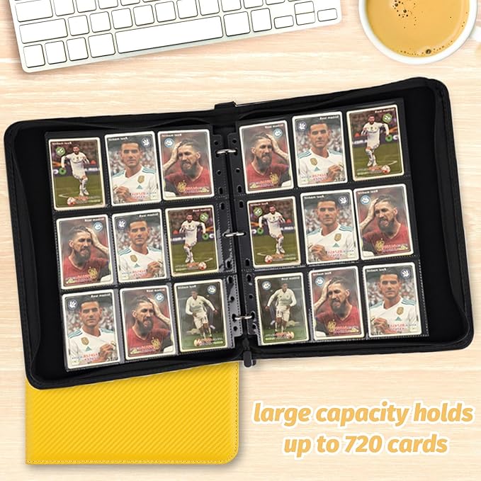 GERMUN 9 Pocket Card Binder, Premium Zip Trading Card Binder, 720 Double Sided Pocket PU Card Collection Binder, Collector Card Album, Card Folder for MTG, TCG, Sports Cards, Game Cards (yellow)