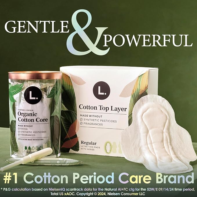 L. Extra Long Maxi Pads for Women, Overnight Absorbency, Organic Cotton Top Layer, Unscented Pads with Wings, 56 Count (2 Packs of 28)