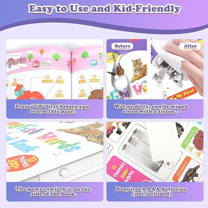 English Words Sound Book -Total 300+ Words, 13 Themes, Interactive Audio Sound Books for Toddlers, Autism Sensory Games, Early Educational Gifts, Birthday Gift for Toddlers Kids Age 3 4 5 6